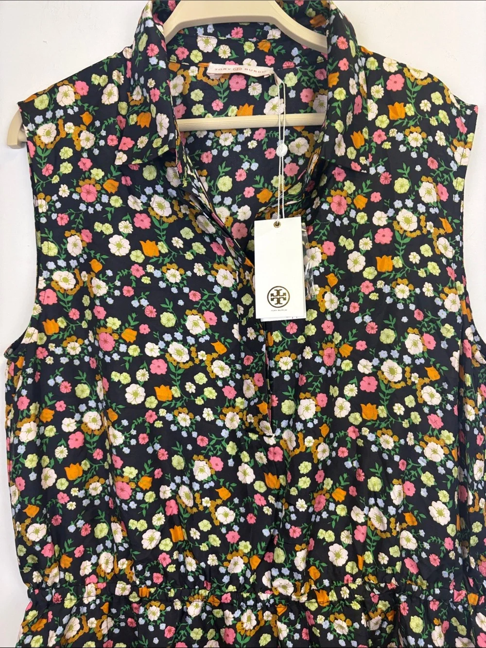 Tory Burch Womens Ryder 100% Silk Floral Print Black, Size 10 NWT